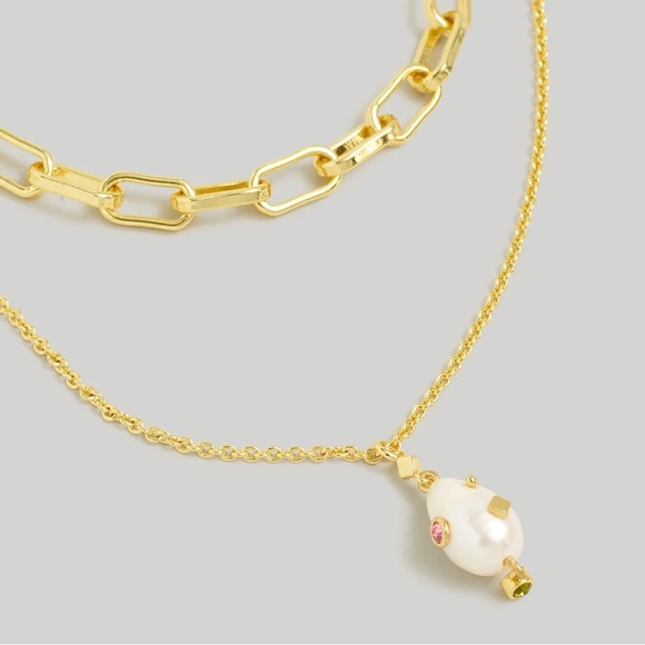 Madewell Two-Pack Studded Freshwater Pearl Gold Necklace Set NWT 44$ - Picture 4 of 6
